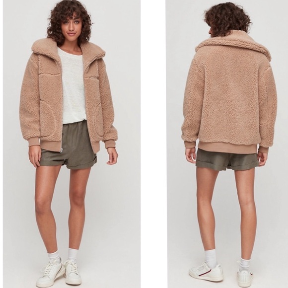 Aritzia Wilfred Free Zip-Up The Teddy Jacket Sz:S Beige - Picture 6 of 13